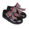 B700: Baby Girls Red Tartan Bow Soft Soled Shoe (Shoe Sizes: 0-2)